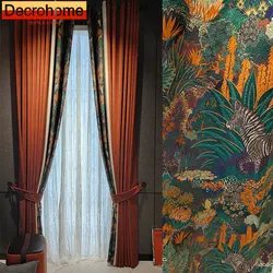 Curtains for Bedroom Living Dining Room Classical Noble Chenille European Luxury Stitching Red Plant Zebra Blackout Exquisite