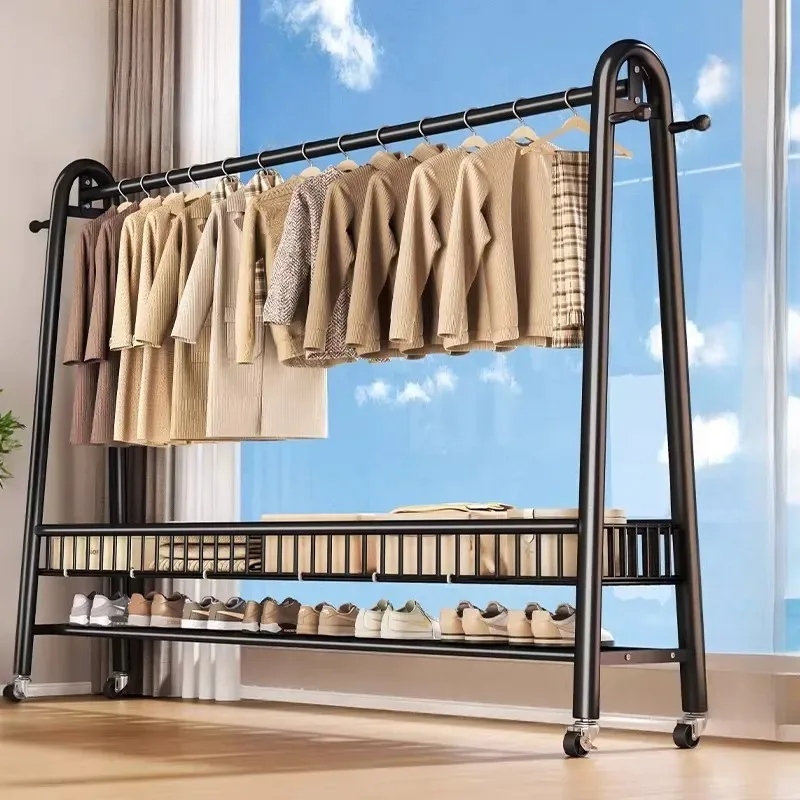 Black Metal Clothes Stand Jacket Organizer Hat Entrance Coat Rack Modern Shelves Garment Percheros Para Ropa Home Furniture