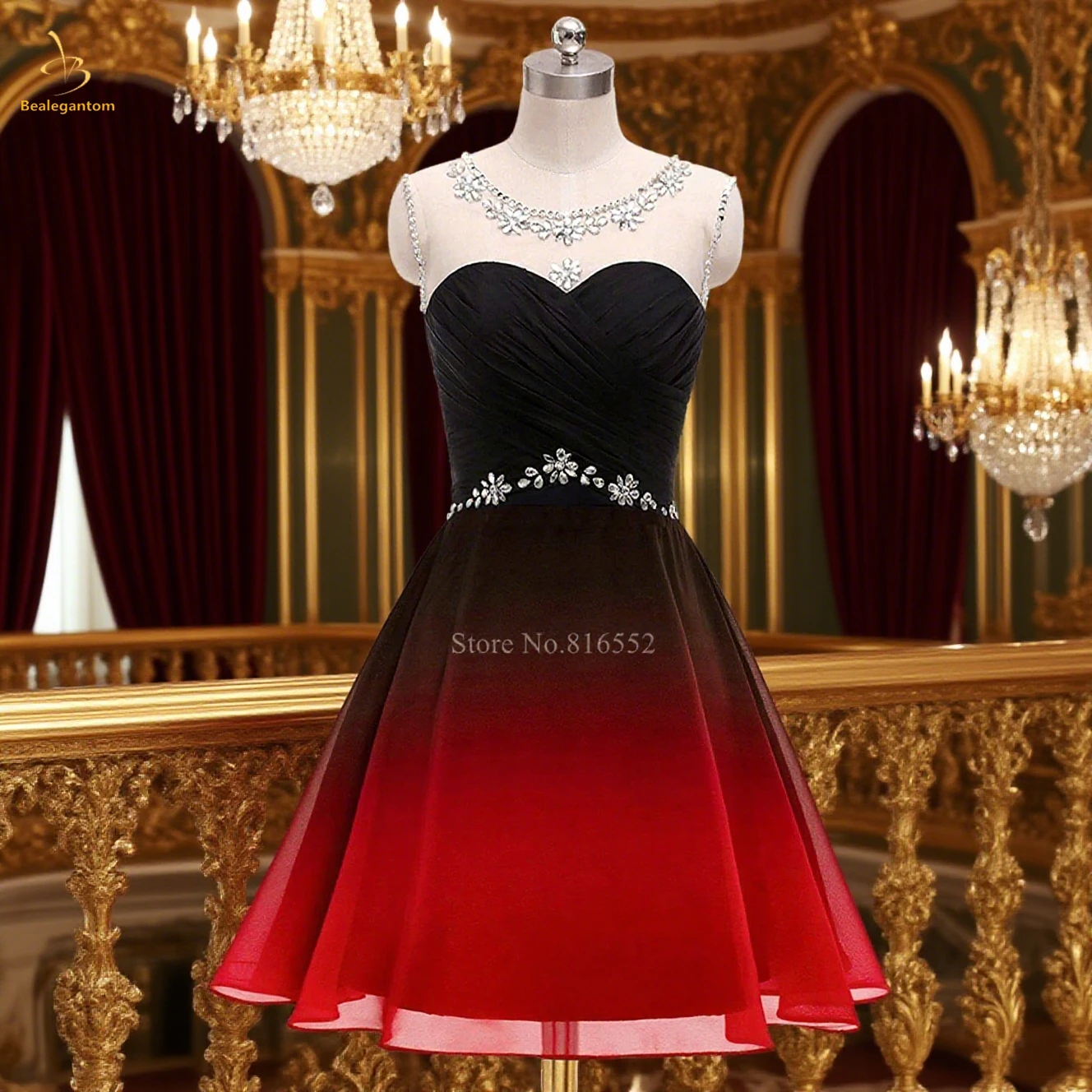 

Bealegantom Short Gradient Prom Dresses Chiffon Beaded Crystals Mini Formal Occasion Evening Party Gown Robes De Soiree QA581