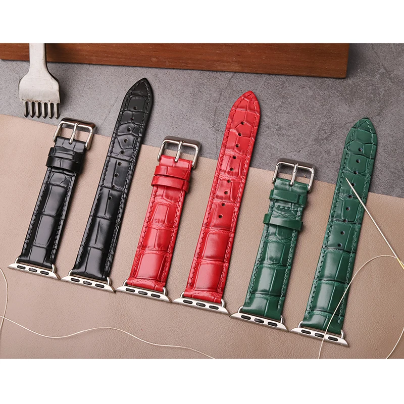 Hand sewn apple watch Seri es9 8 7 6 5 Apple Watch iwat chultra Leather Crocodile skin. watchband 49mm 45mm 42mm 38mm