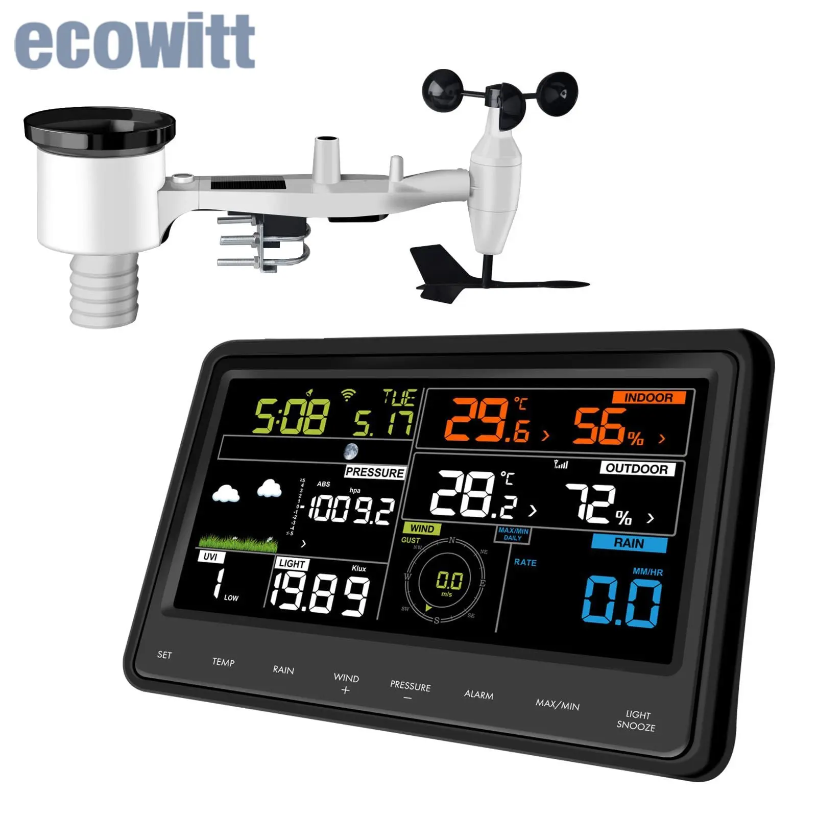 

Ecowitt WS2910 Wi-Fi Weather Station, includes 7-in-1 Wireless Outdoor Solar Powered Weather Sensor and Color Display Console