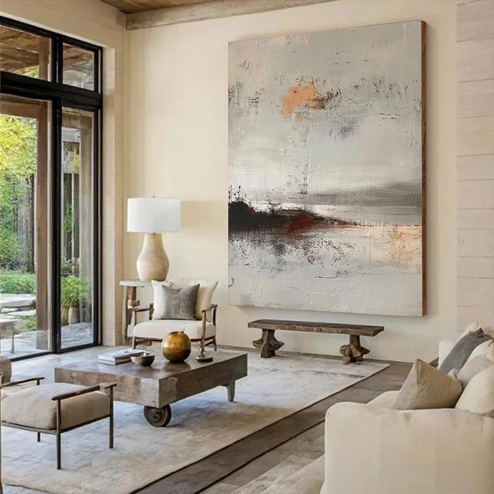 Abstract Oil Painting On Canvas Handmade Lake Scenery Simple Brushstrokes Wall Art Picture for Home Living Room Decor Image Gift