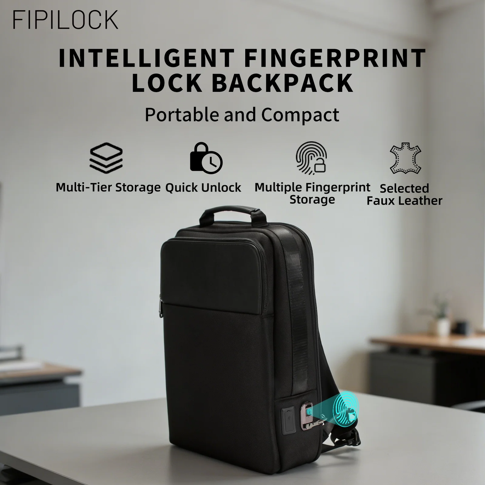 FIPILOCK School Bag Backpacks Travel Bags Laptop for Men and Woman with Smart Fingerprint Unlock Biometric Smart Anti-Theft