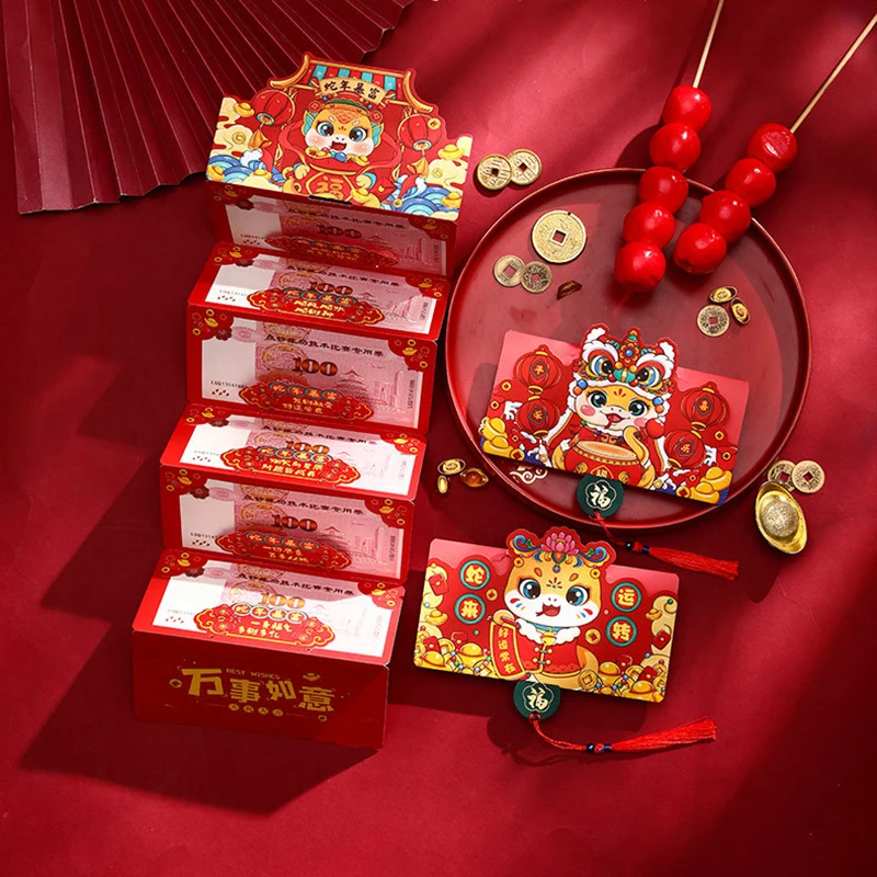 Chinese Stijl Slang Jaar Gevouwen Rode Envelop Cartoon Zegen Geluk Geld Zakken Leuke Mode Rode Envelop Nieuwjaar Geschenken