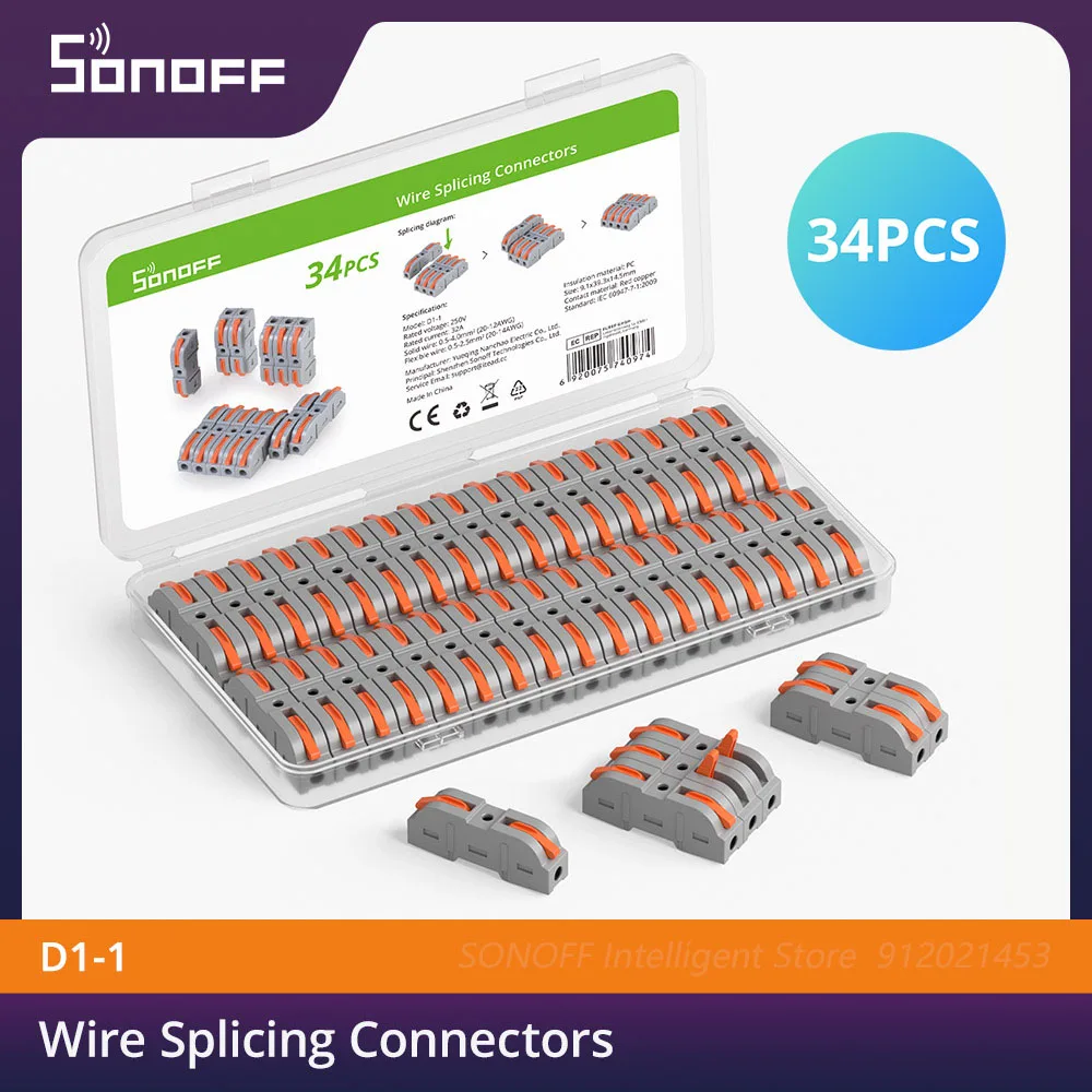 SONOFF 34PCS Wire Splicing Connectors Easy to Operate DIY Splice Tool Multi-Purpose Wire Connectors for Fan / Light / Switch