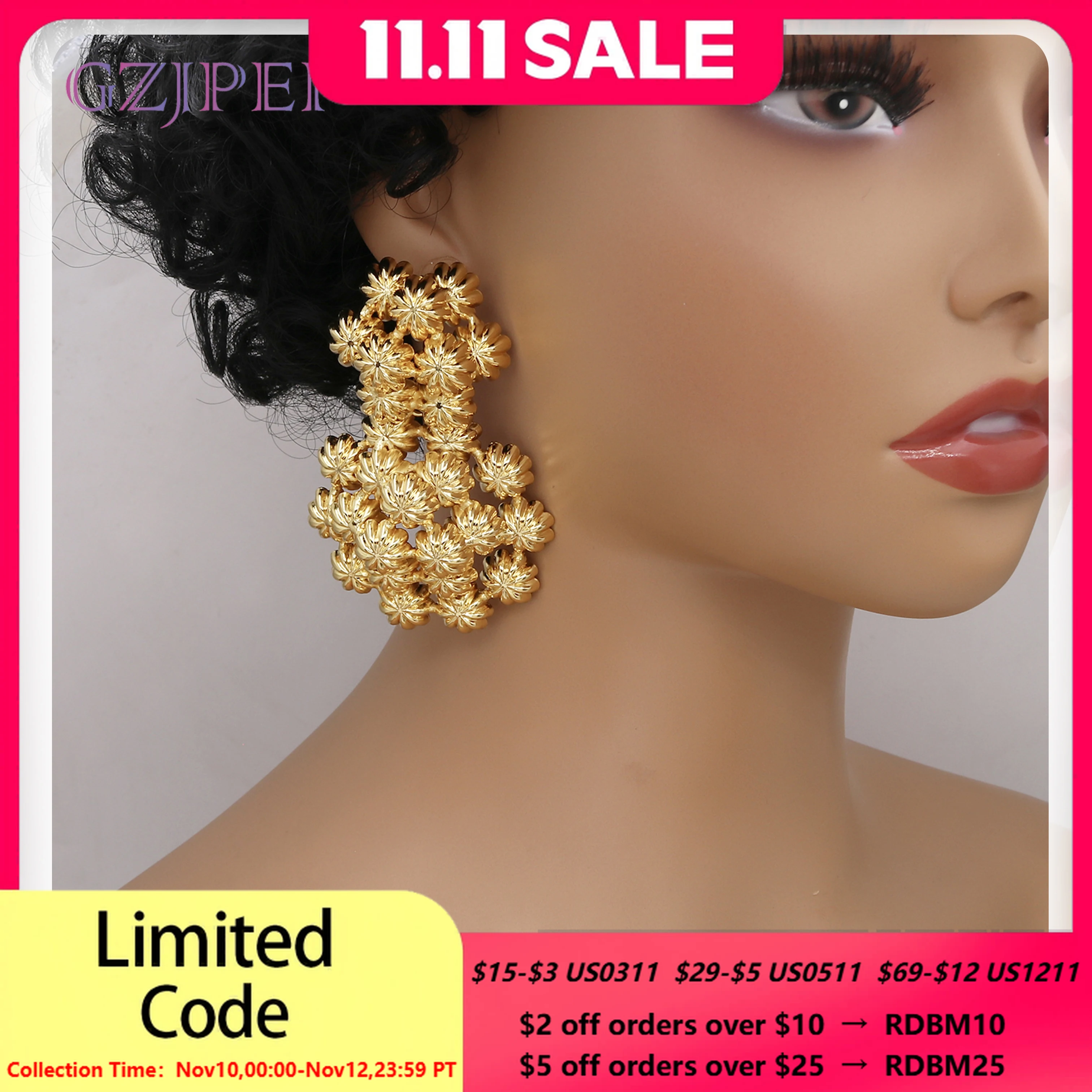 

Exaggerate Africal Big Flower Earrings For Women 18K Gold Plated Fashion Piercing Earrings Dubai Nigeria Wedding Party Jewelry