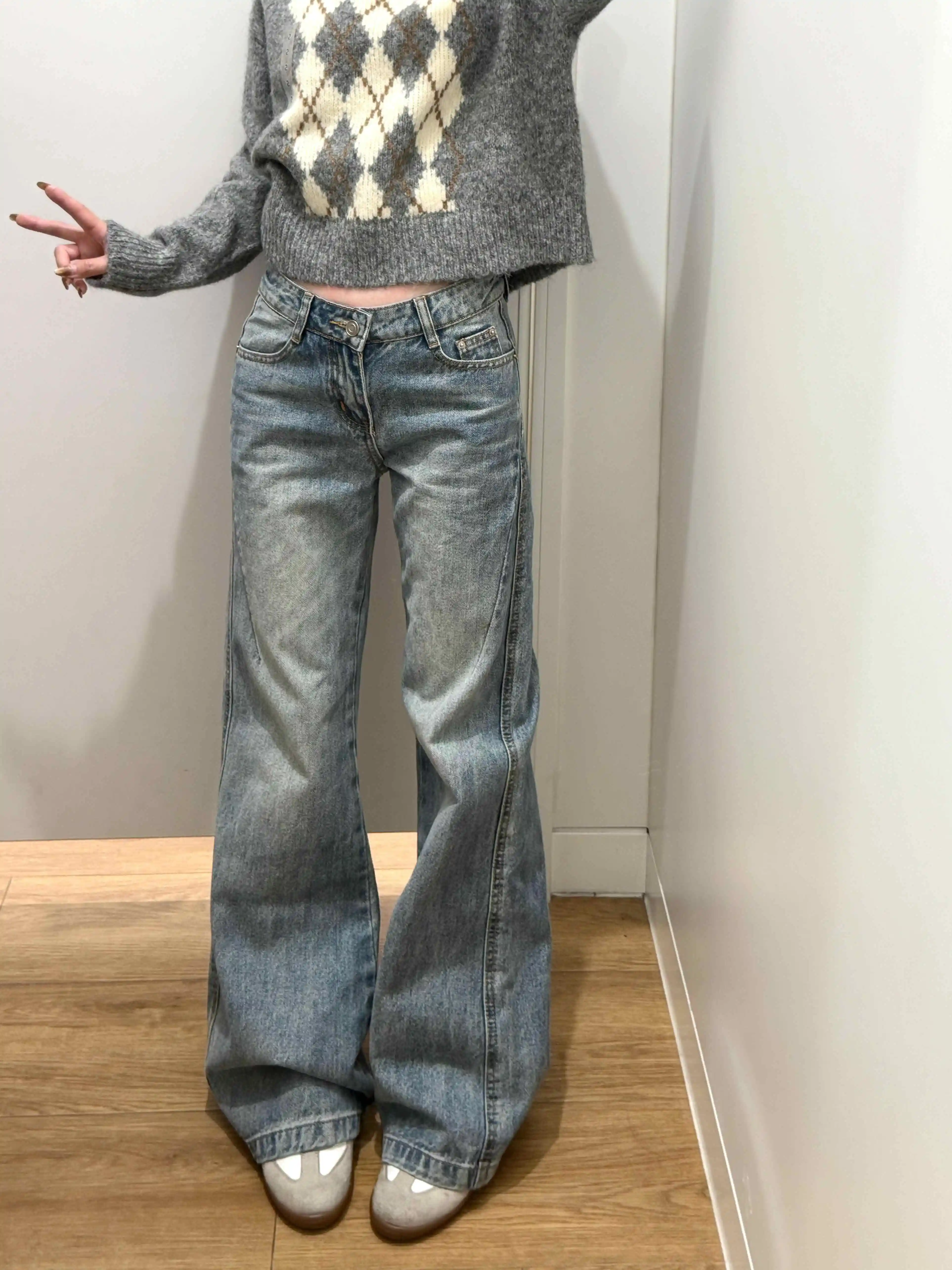 Women's  Low Rise Jean Punk Baggy Wide Fit Denim Pants Cleanfit Grunge Abi Y2K American Retro Japanese Harajuku High Quality