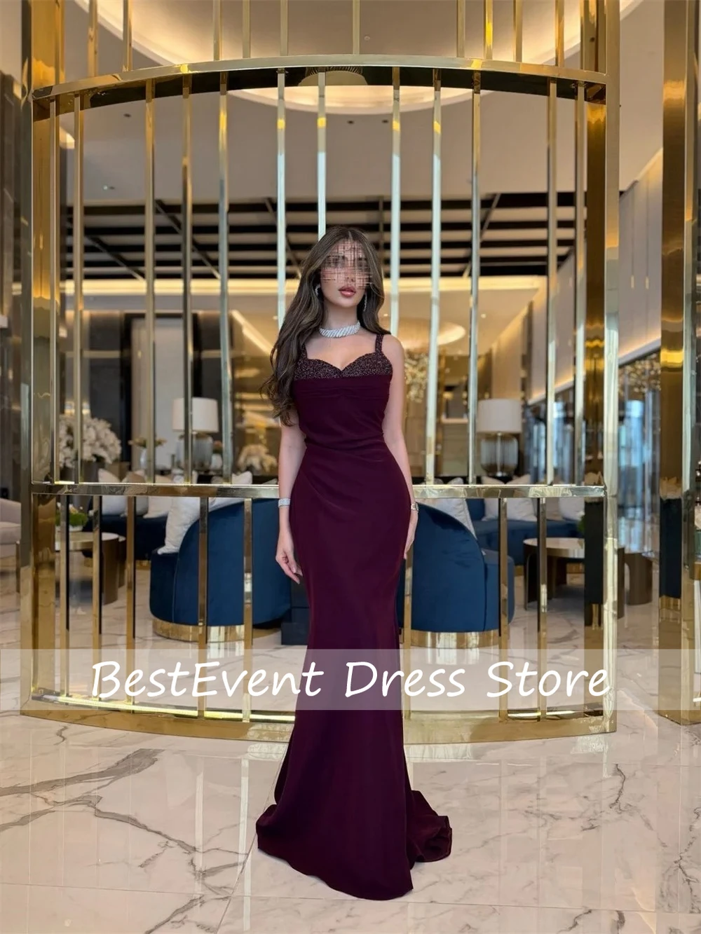 

Customized Burgundy Sexy Beading Sequined Evening Dresses Mermaid Sexy Sweetheart Floor Length Prom Dresses for Woman