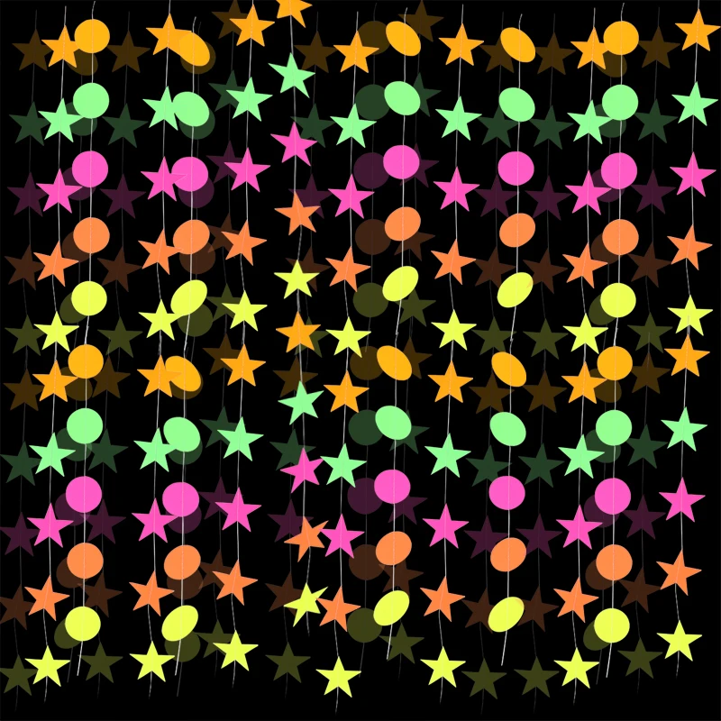 Neon-Party-Girlande, Punkte, Sterne, Papier-Hängegirlande, leuchtet im Dunkeln, Partyzubehör, Neon-Luftschlangen, Hochzeit, Geburtstag, Party-Dekoration
