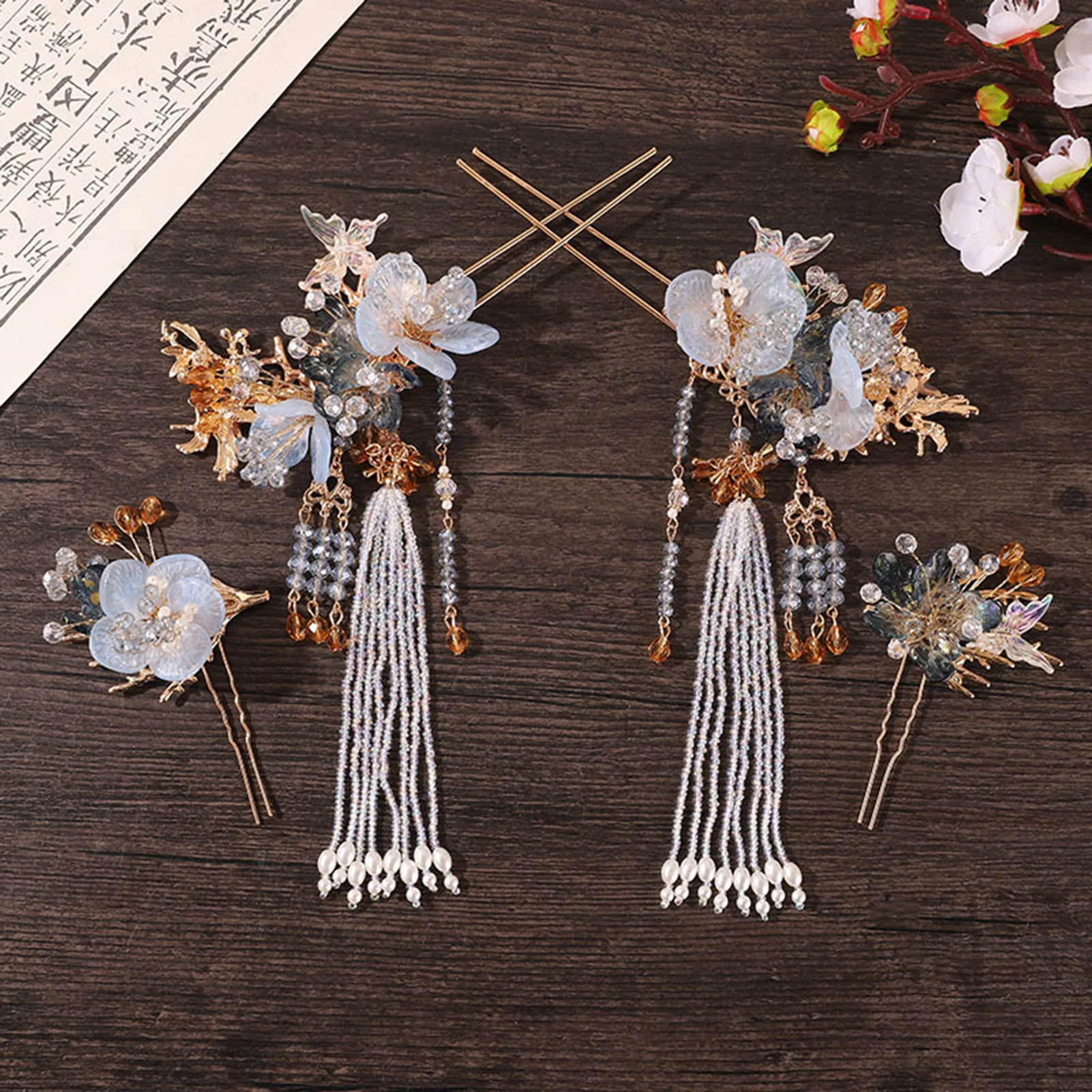 

1Set buyao Han Chinese Clothin Hairpin Set with Long Tassel Retro Headwear Head Decor for Han Cloth Matching Hair Accessory