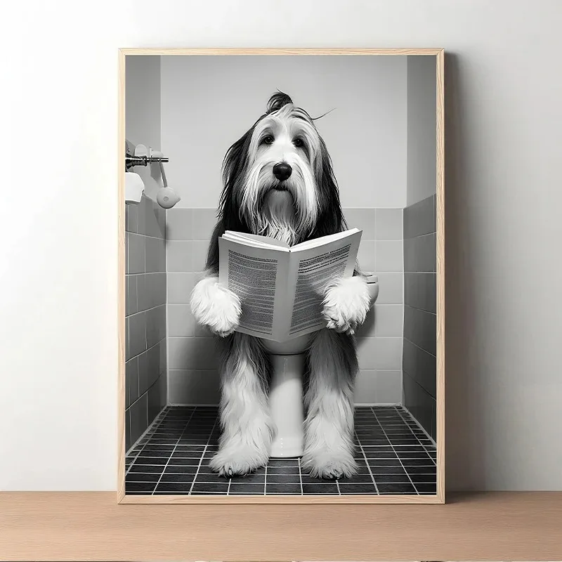 Basenji Border Collie Bichon Frise Funny Animals in Tub Poster Canvas Painting Wall Art  Picture for Room Home Office Decor