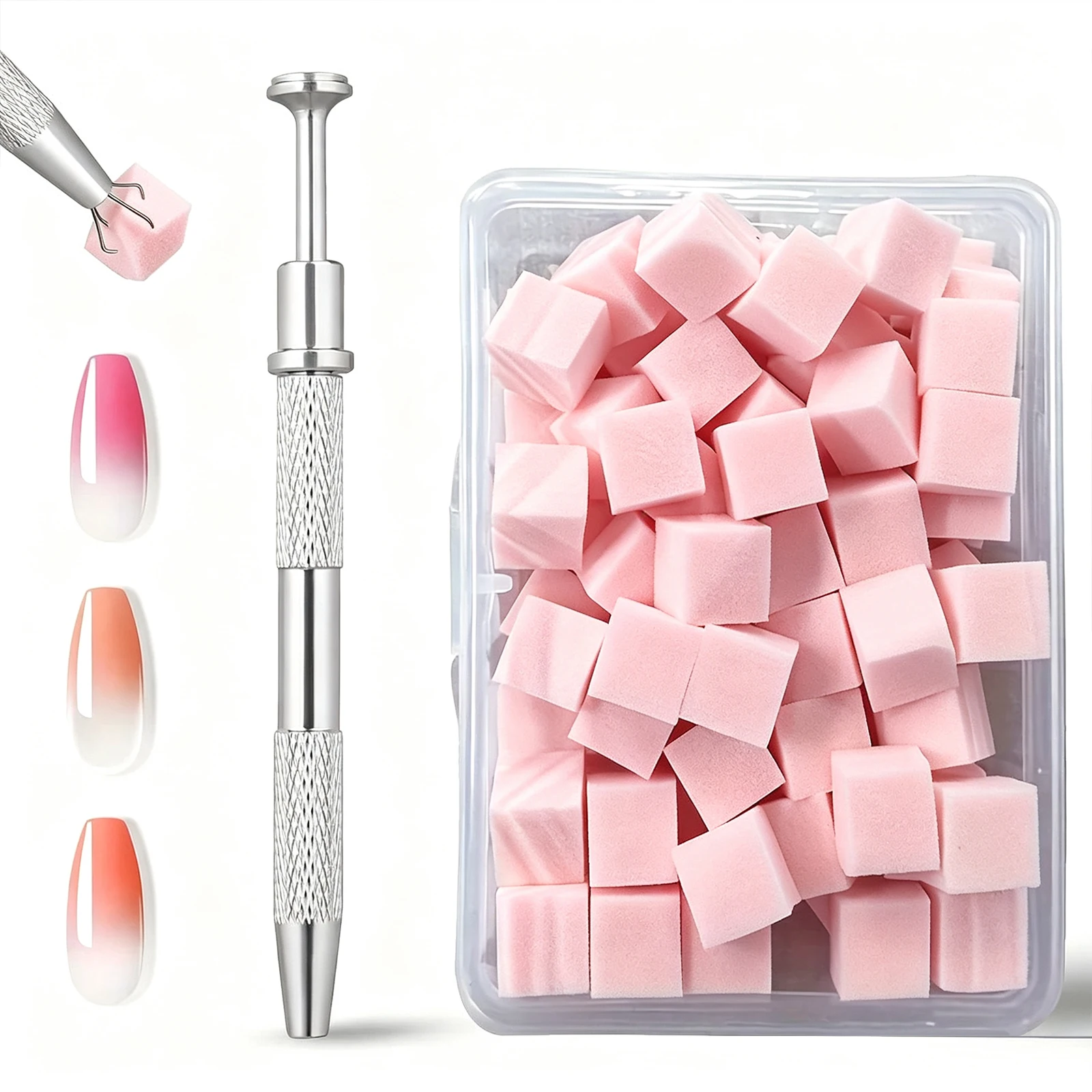100‑Piece Gradient Color Nail Art Kit Complete, Manicure, Nail Care, Soft Sponge, Professional Brushes, Handle, Grip Pencils, No