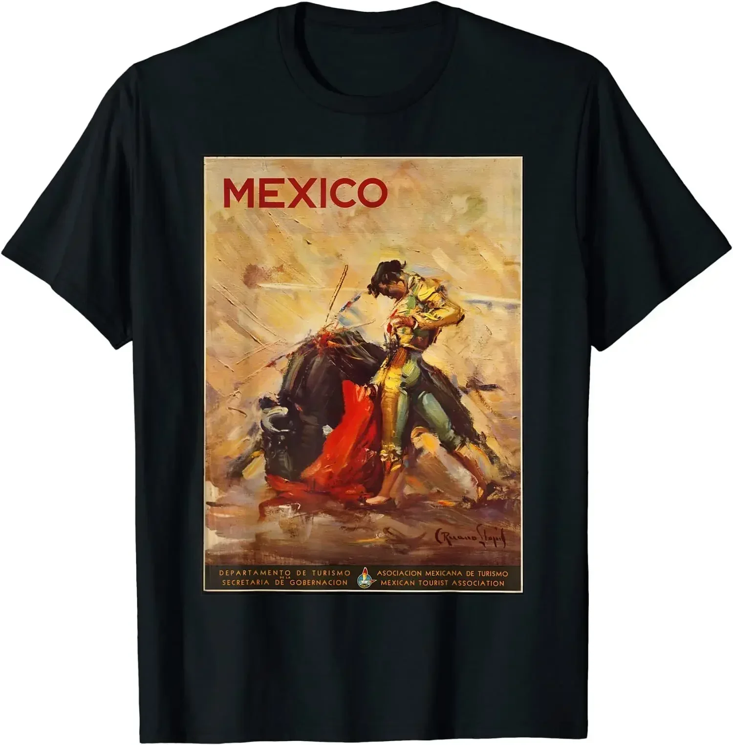 Mexico Mexican Bull Fighting Matador Poster O-Neck Cotton T Shirt Men Casual Short Sleeve Tees Tops Harajuku Streetwear