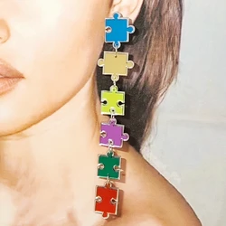 KUGUYS Super Long Puzzle Dangle Earrings for Women Multicolor Mirror Acrylic Novelty Cute Jewelry Trendy Accessories