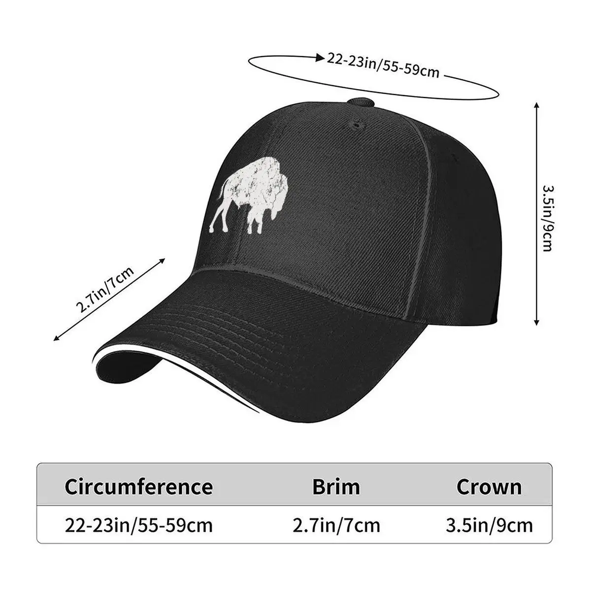 Buffalo Bison Animal Silhouette Wildlife Nature Hip Hop hat Fashion Outdoor Sports Sandwich Baseball Cap