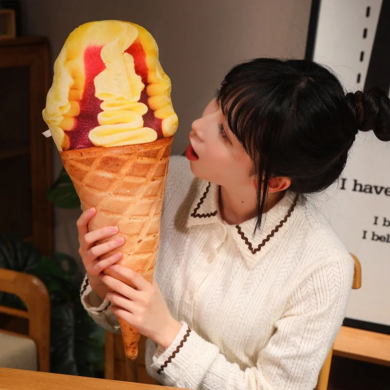 Lebensmittelförmiges Eiscreme-Plüschkissen, niedliches Persönlichkeitsspaßes Stofftier zur Stressabbau, weiches Kegelkissen für Sofa