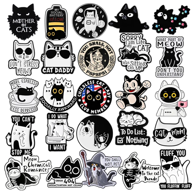Niedliche Anime Schwarze Katzen-Brosche, Emaille-Pins, Lustige Cartoon-Astronauten-Zauberer-Uniform-Katzen-Broschen, Taschen-Revers-Abzeichen, Schmuckgeschenk