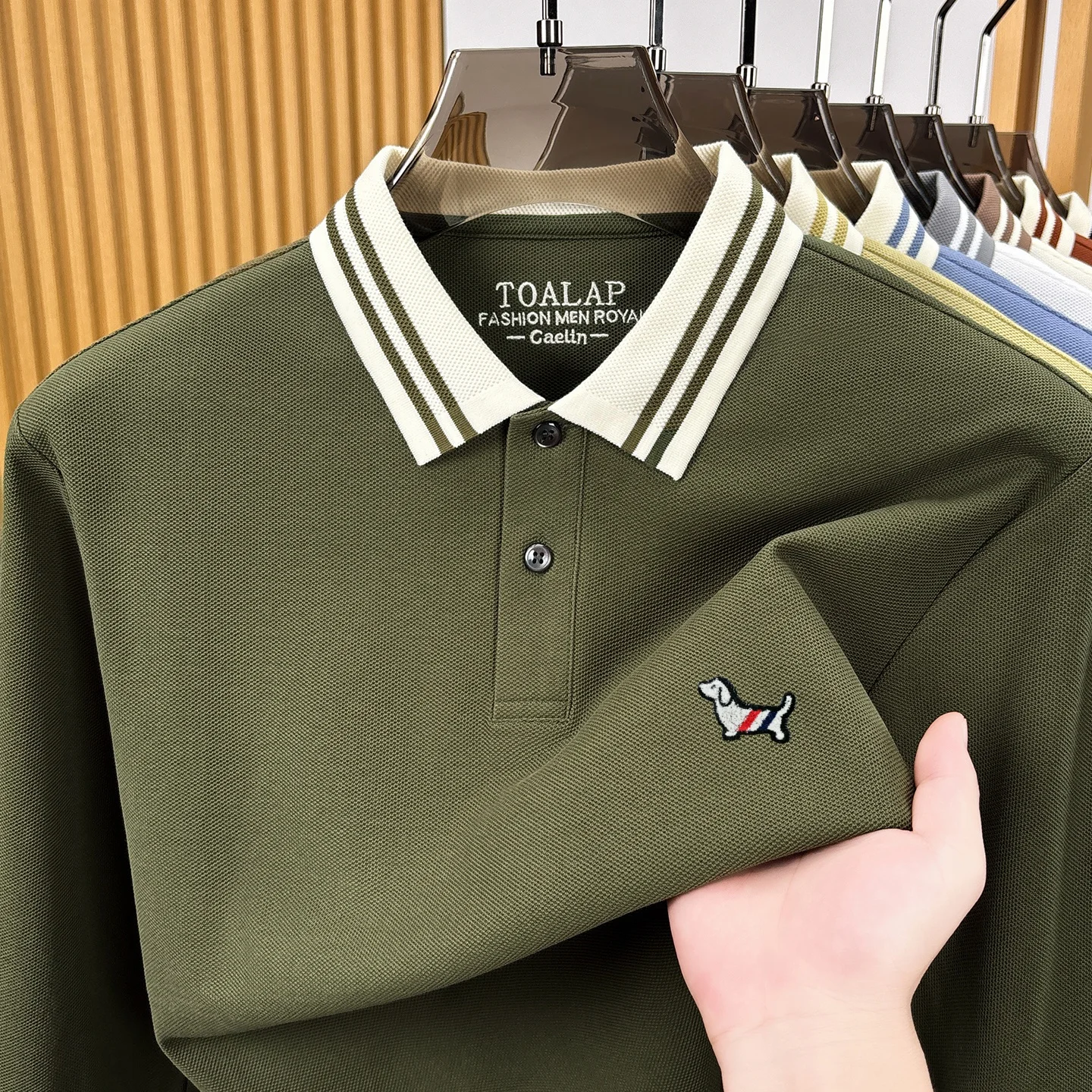 100% Baumwolle Luxusmarke Langarm-Poloshirt Herrenmode neue Freizeitmode niedliche Welpen-Stickerei Komfort Frühling Herbst T-Shirt – Detail 13