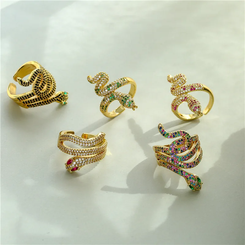 Zircon Snake Rings For Women Gold Plated copper Ring 2023 Trend Wedding Couple Aesthetic Jewelry