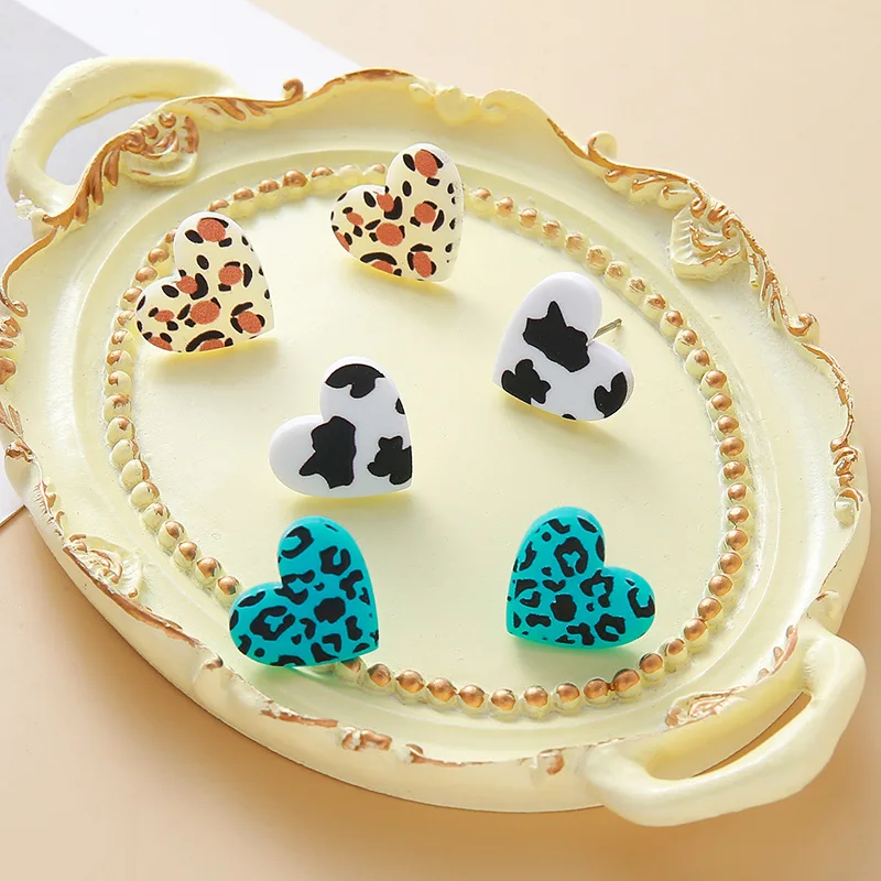 3 أزواج شكل قلب دوت طباعة النساء الأقراط الثلاثي الوردي أسود أحمر اللون القلب جميل لطيف الفتيات القرط مجموعة الحلو هدية مجموعة مجوهرات #2