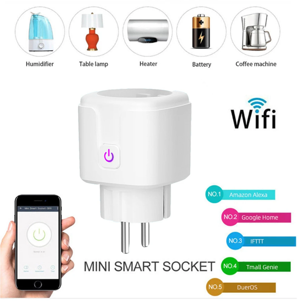 Tuya-Prise intelligente WiFi Smart Life, prise EU 16A, prise d'appareil ménager avec prise de surveillance de l'alimentation, commande vocale pour Alexa, Google, IFTTT