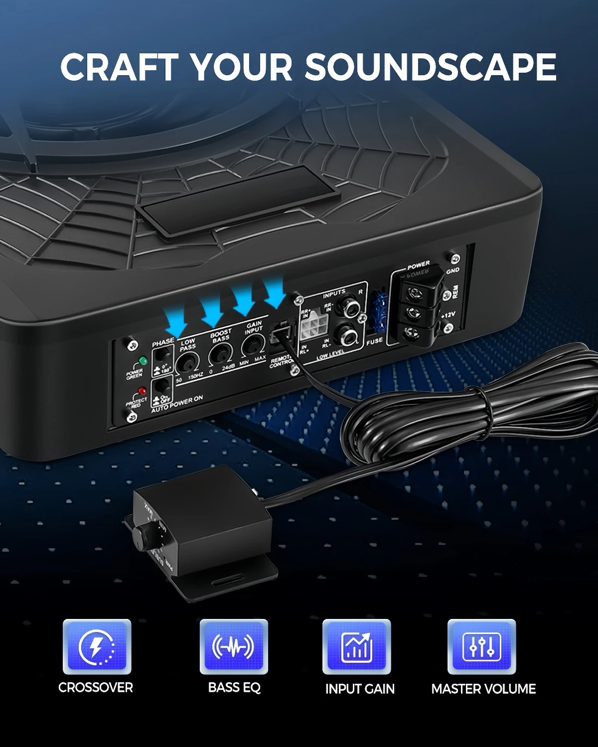 مضخم صوت للسيارة 1200 وات 10 بوصة، مضخم صوت نحيف يعمل تحت المقعد وحزمة أمبير، مدخل عالي/منخفض المستوى، صوت السيارة/الشاحنة المدمج في Am #5