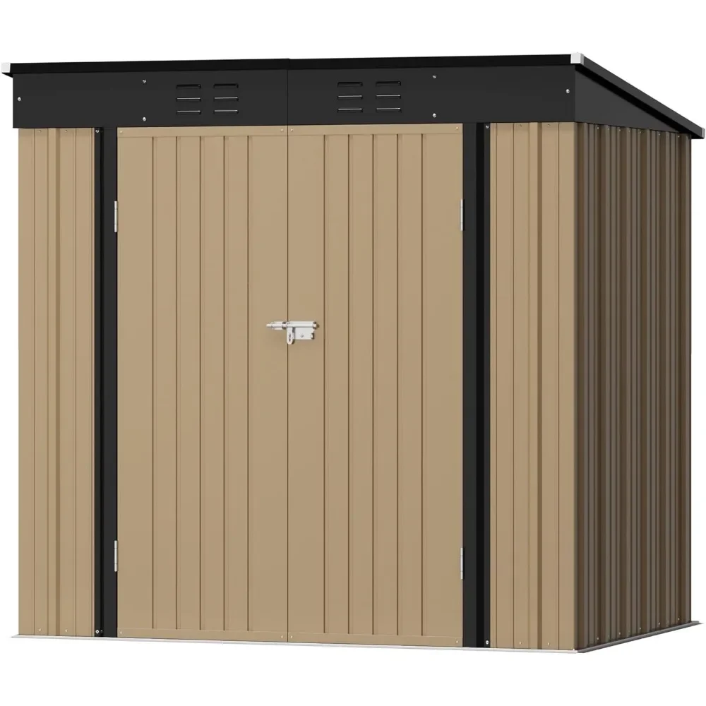 6 x 8 foot outdoor storage room, metal garden tool shed, terrace lawn backyard with sloping roof, free shipping