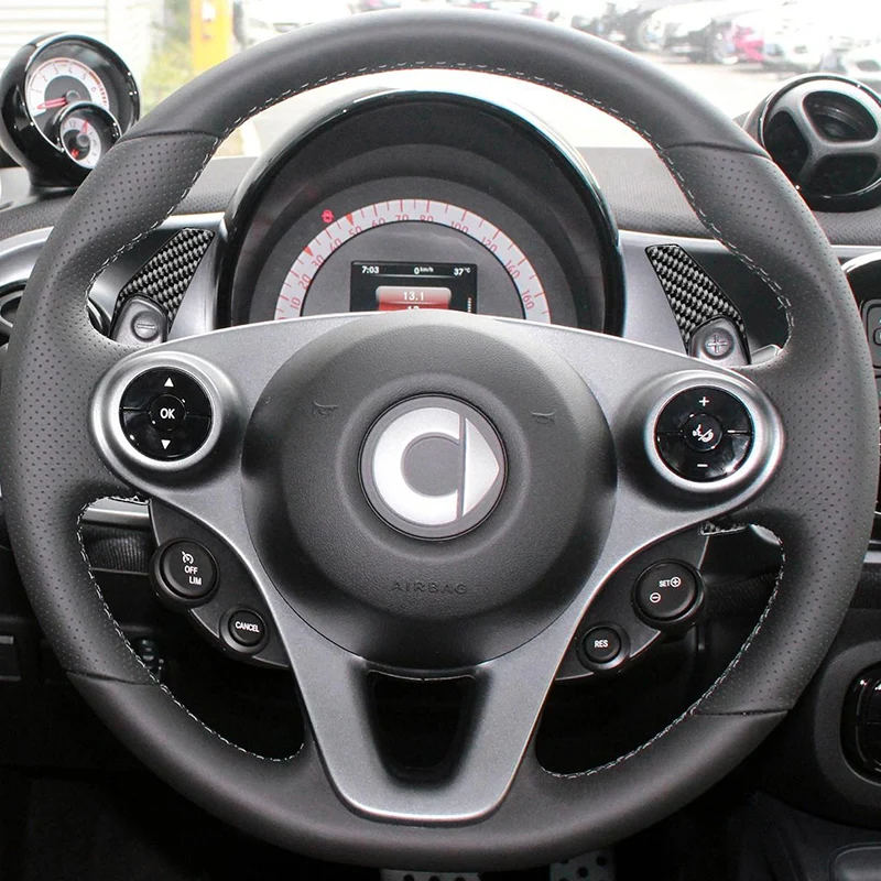 Engranaje de palanca de cambios de fibra de carbono para Smart Fortwo 451 Forfour 453, extensión de volante de coche eléctrico, paletas interiores