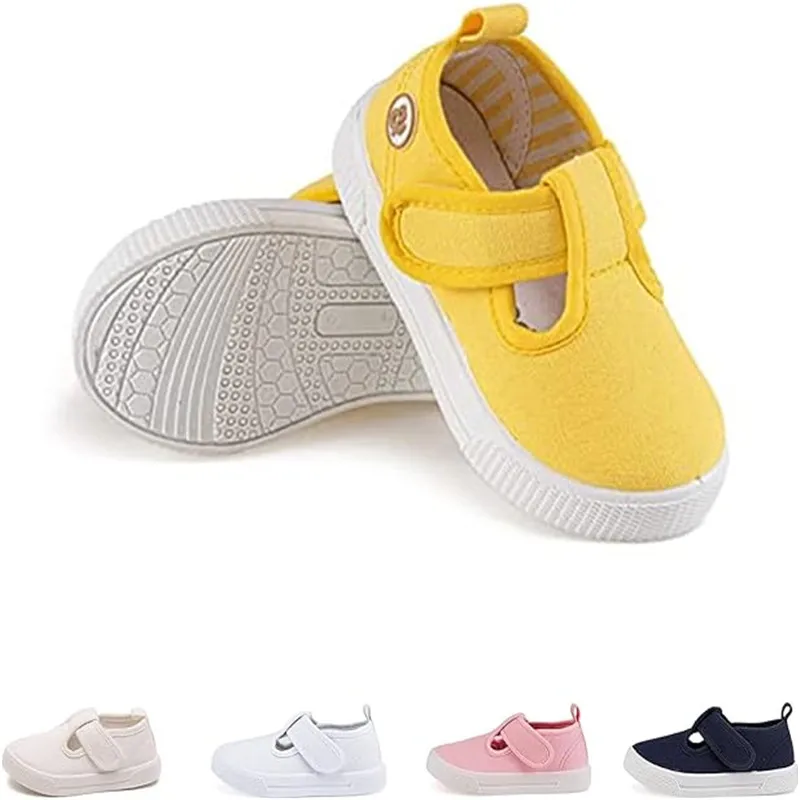 Toddler Girls T-Strap Canvas Sneakers Little Kids Classical Comfortable Mary Jane Canvas Flats Non-Slip Casual Canvas Sneaker