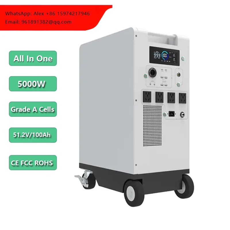 

All In One Deep Cycle High Capacity BMS 5120Wh 5000W Rechargeable Electric Portable Solar Generator LIfepo4 Power Station