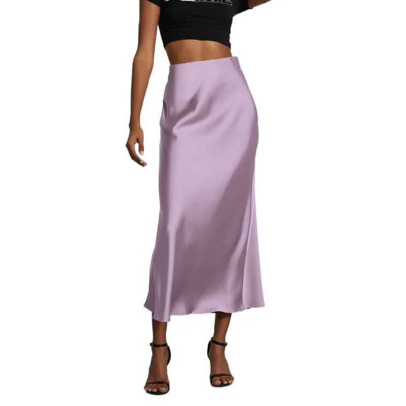 Sophisticated Skirt High-Waist Elegant Satin Skirt A-Line Voluminous Pleated Skirt Figure-Flattering Silky Draped Skirts