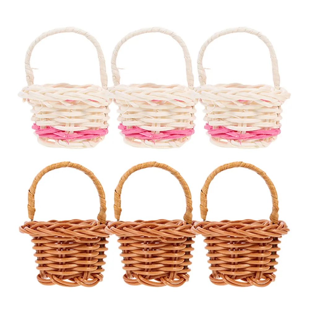6Pcs Mini Woven Basket Handle Small Rustic Flower Basket Candy Holder Decorative Home Party Favor Garden Office