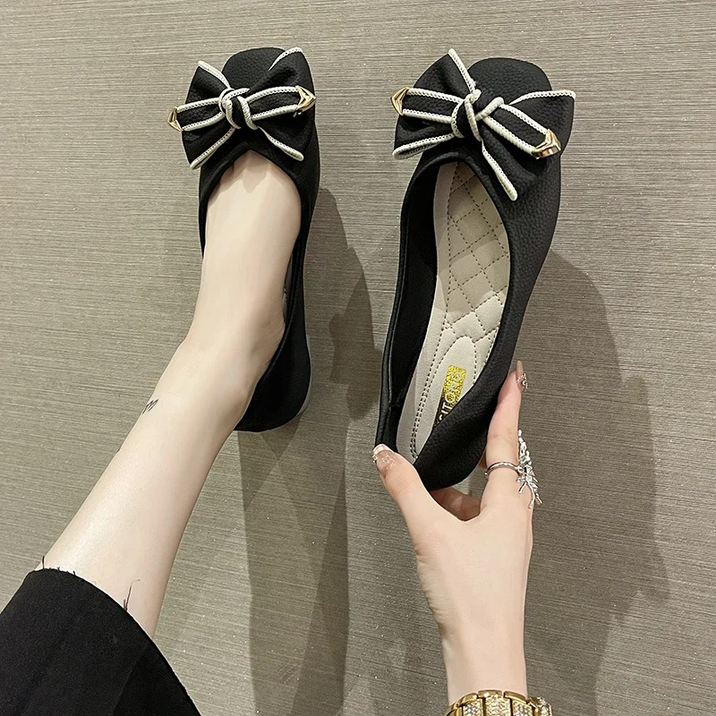 Western-style Green Bow Shoes Women\'s 2023 Spring and Autumn New Soft Bottom Comfortable All-match Shoes Loafers Women DRESS