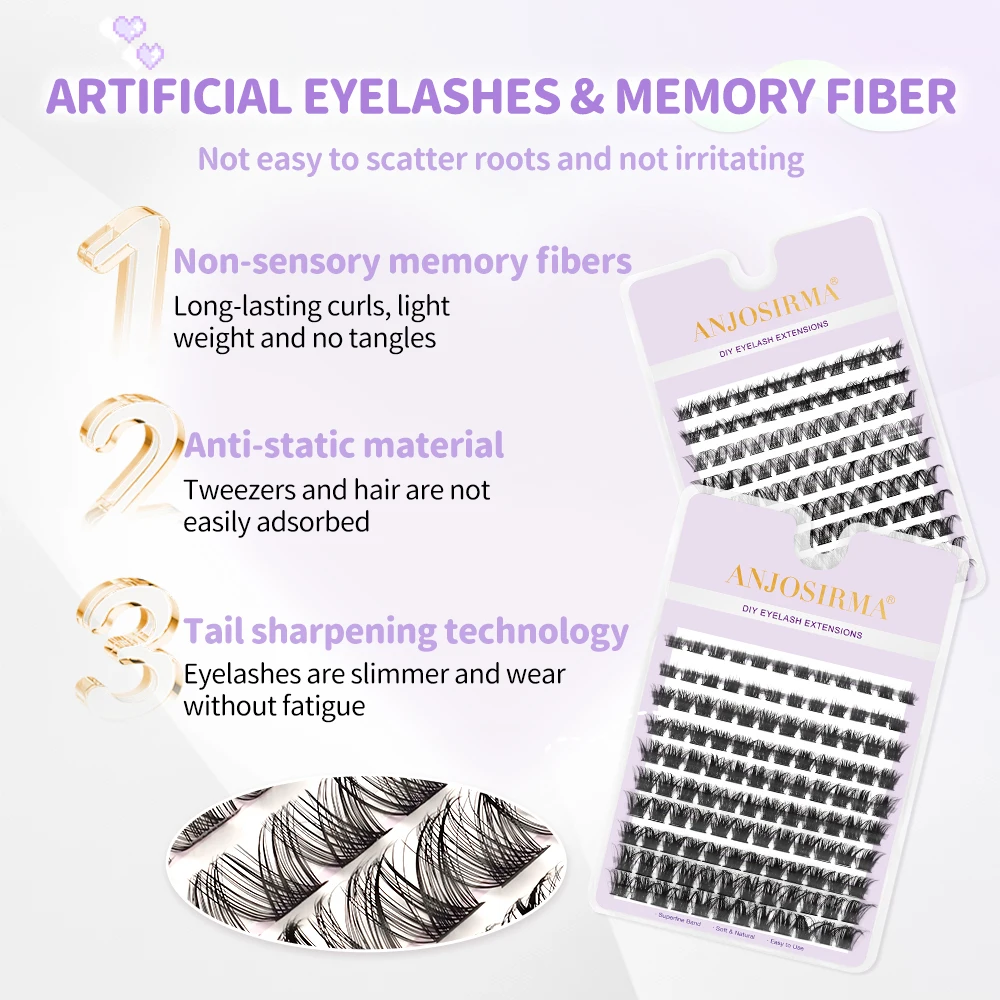 ANJOSIRMA eyelash extensions Set with glue and tweezers 10 Rows DIY False eyelashes natural Soft Manga Style Reusable cluster