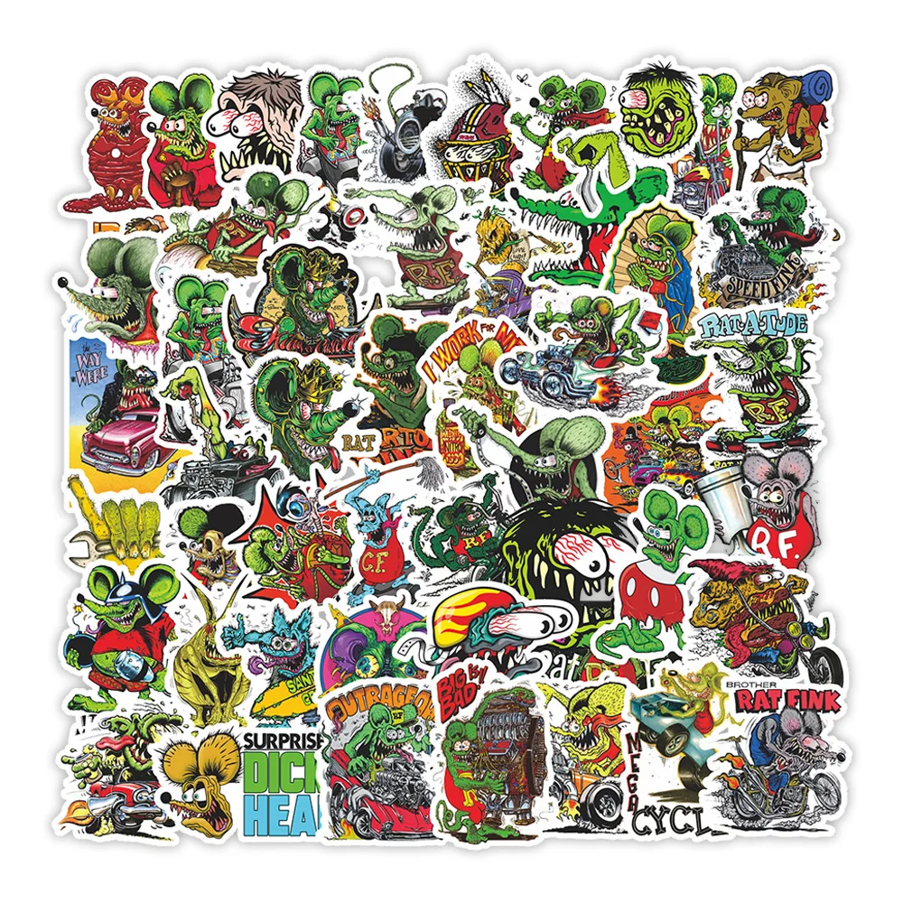 Image of 50 Stück Rat Fink Aufkleber Cartoon-Maus-Sticker Reisekoffer Laptop Skateboard Wasserdichte Aufkleber