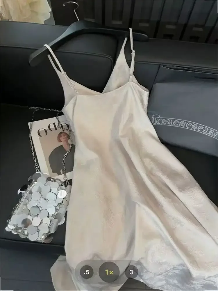 여성을위한 빈티지 프린트 캐미스 옷 한국어 우아한 스파게티 스트랩 민소매 미디 드레스 여름 캐주얼 비치 파티 베스 티드