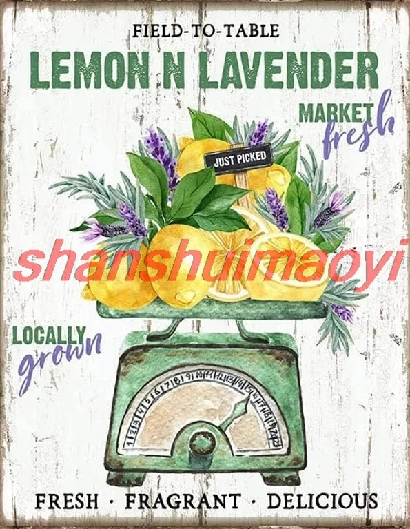 ブリキ看板 レモンとラベンダー サイン トイレ バー パブ クラブ カフェ ホーム 母の日 メタルサイン 春の壁装飾 12x8 ALIMAO