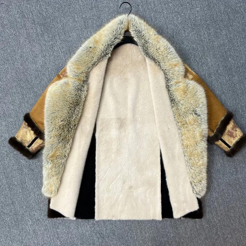 European Winter New Faux Fur One-Piece Fox Furry Collar Elegant Thickened Warm Jacket Korean Style Coat for Women's Windbreaker