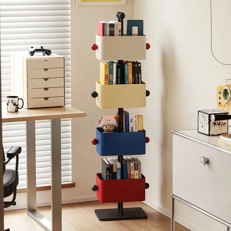 

Square box bookshelf living room home floor wrought iron shelf simple color