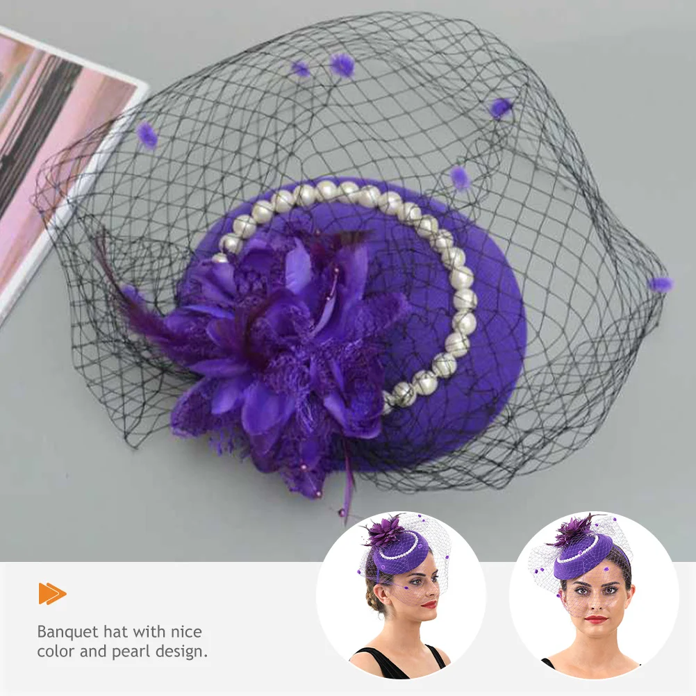 

Wedding Hair Accessories Mesh Headdress Flower Fascinator Headband Ladies Hats Purple Headpiece Cap Bride