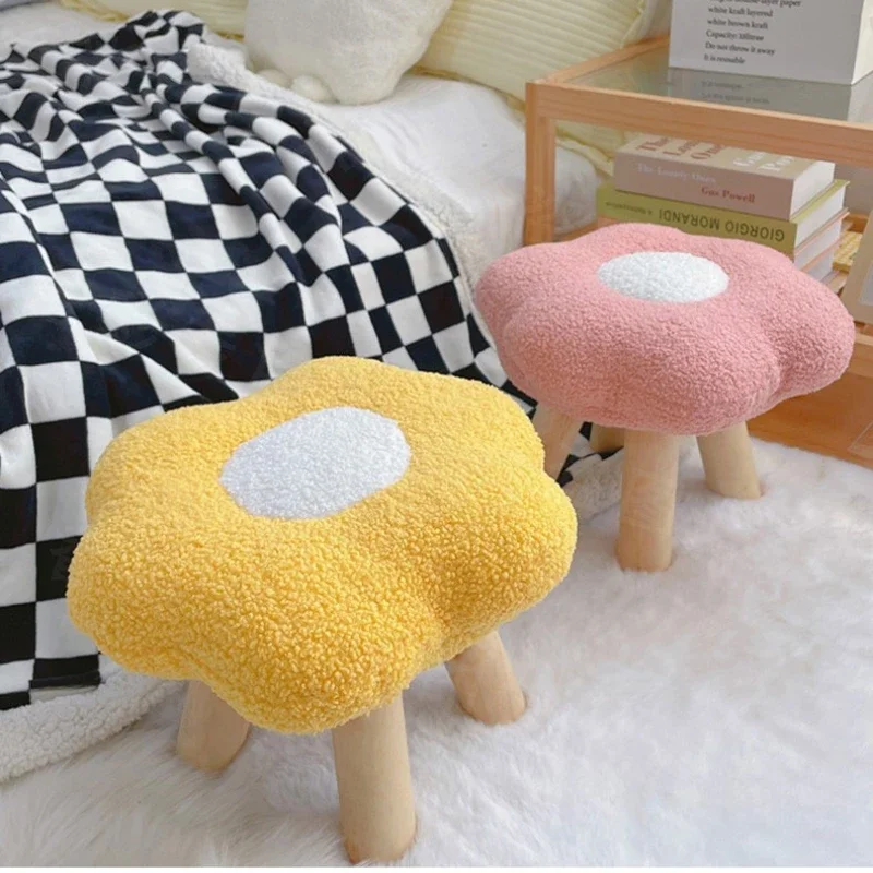 Creative Flower Small Round Stool Ottoman Colorful Small Endurable Hallway Shoes Changing Stool Wood Round Bench Home Decoration