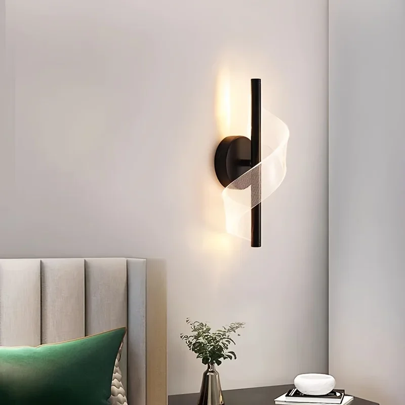 Preto e Ouro S-Shaped LED Lâmpadas de Parede, Moderno e Simples, Criativo, Interior, Quarto, Cabeceira, Estudo, Hall, Acrílico Luzes de Parede, Home Decor