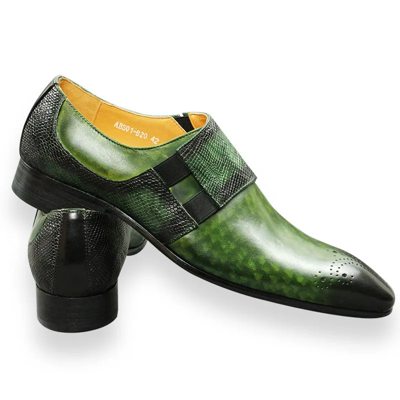 Mode Loafers Heren Schoen Klassieke Groene Kleur Brogue Schoen Puur Lederen Monniksband Comfortabele Mannelijke Schoenen Snelle Levering