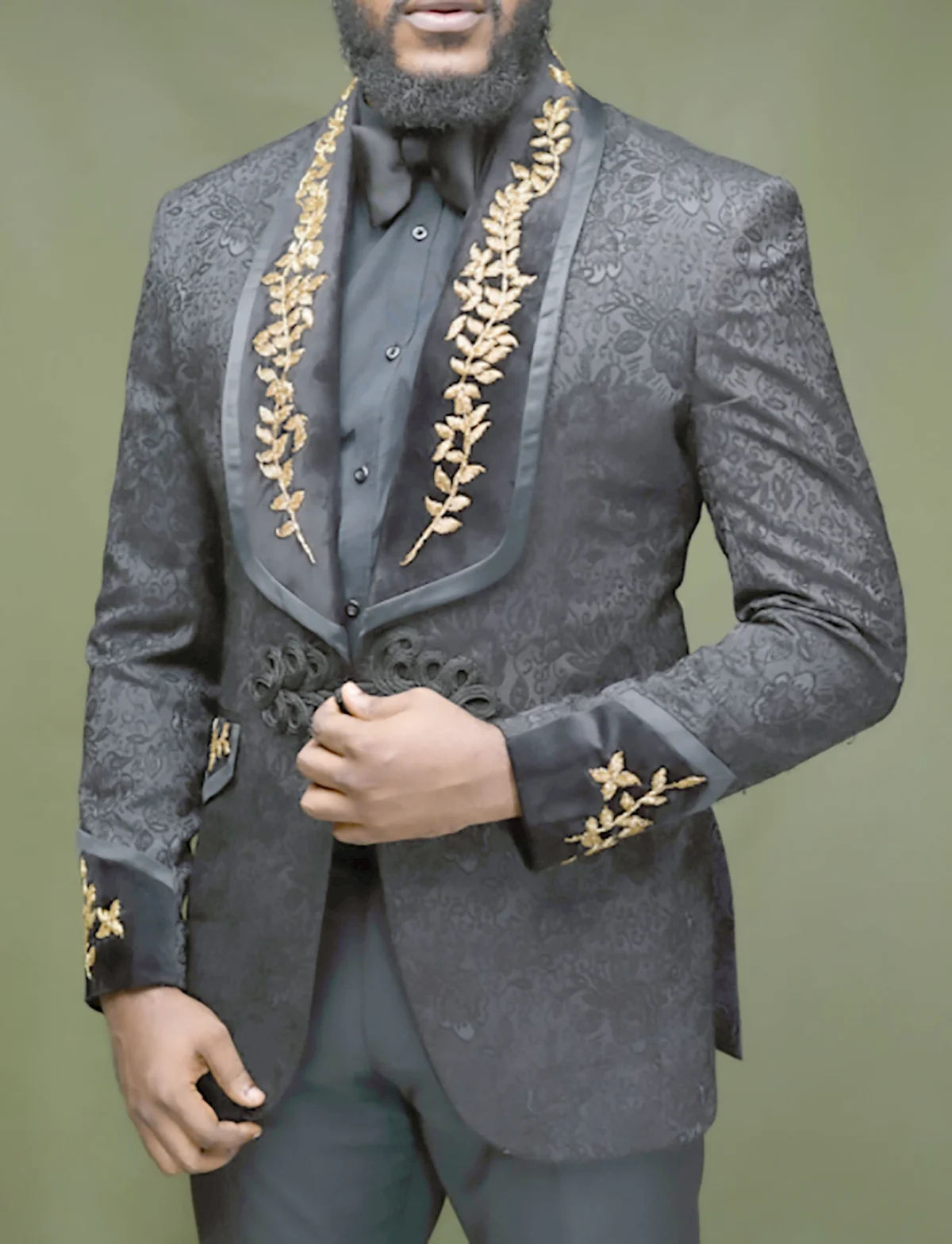 Luxury Gold Lace Applique Men Wedding Tuxedos Floral Pattern Customized One Button Formal Evening Prom Pants Suits 2 Pieces 2024