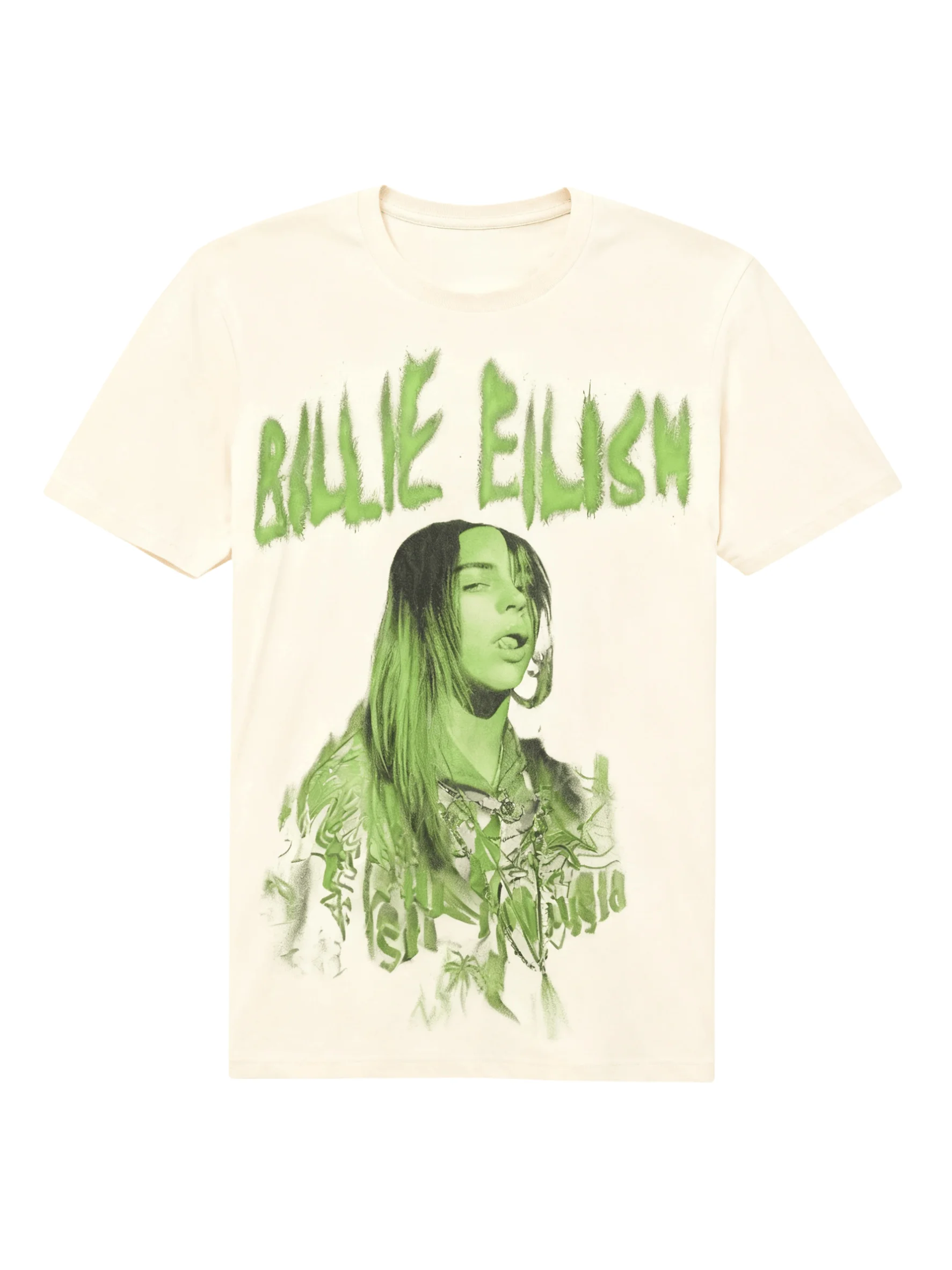 Billie Eilish Green Jumbo Portrait Printed Casual Fashion Summer T-shirt for Men and Women Loose Oversized Retro Cotton T-shirt