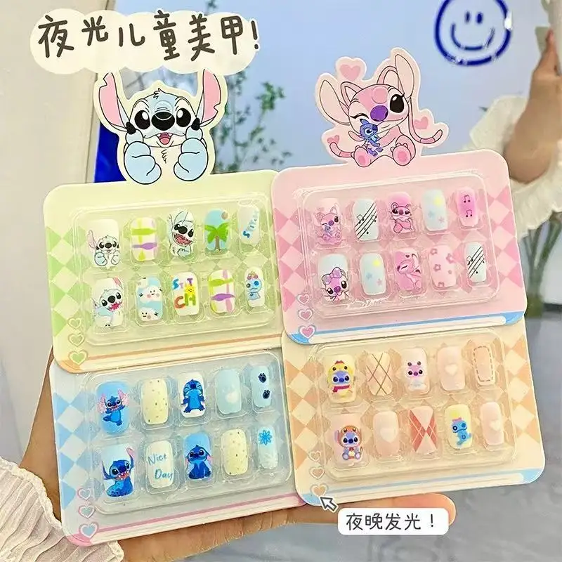

Disney Stitch Press on Kids Nails Cute Cartoon Disney Wearable Fake Nail Kawaii Children Girls Handmade False Nails Random 1pcs