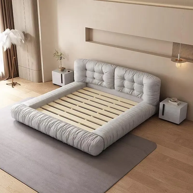 Nordic Grey Storage Bed Frame Double Queen King Size Bedroom Furniture Modern Designer Home