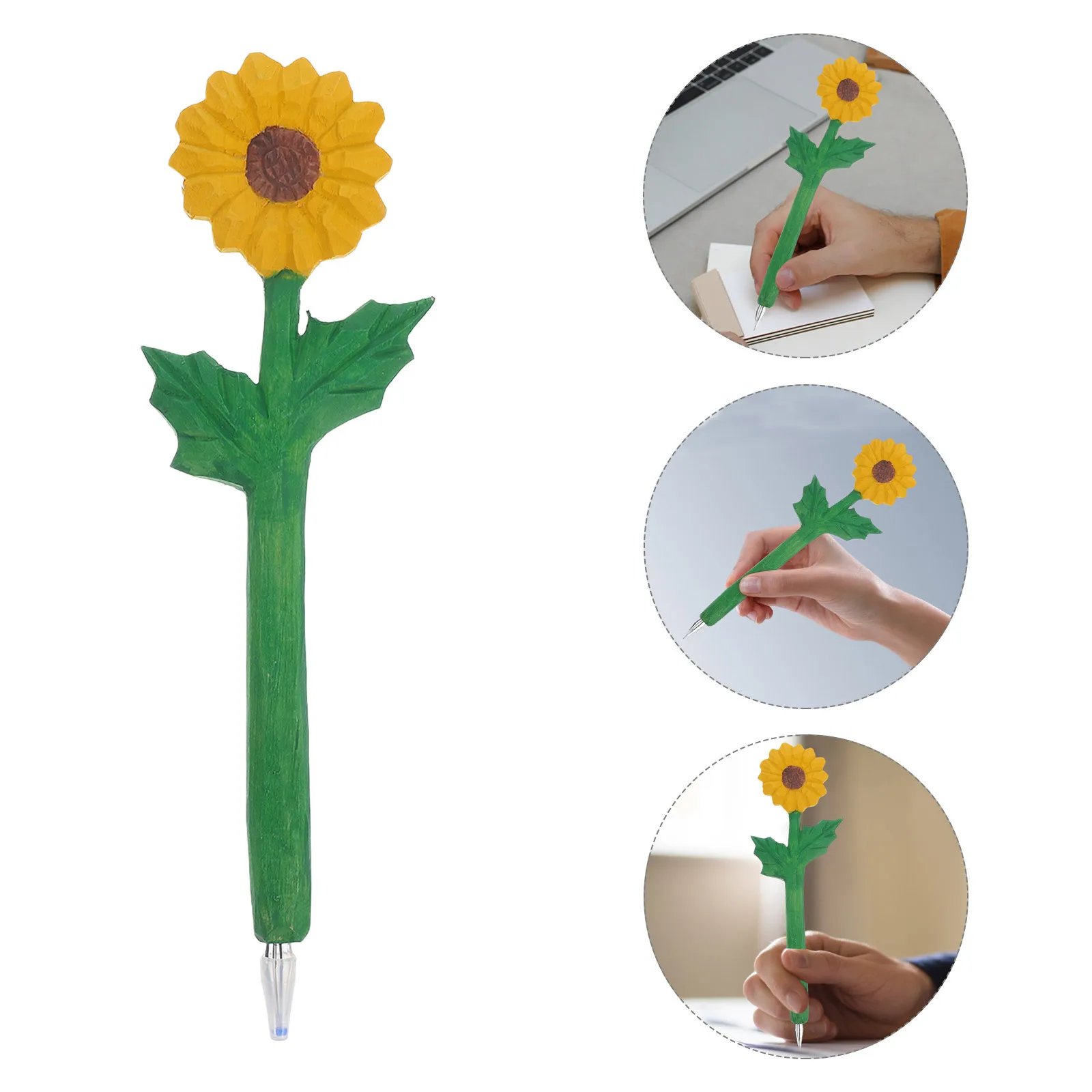 

Vintage Wooden Sunflower Pen with Engraved Design Smooth Writing Pen for Journaling Office Home Decorative Creative Stationery