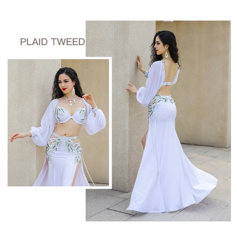 Traje de danza del vientre personalizado para mujer, conjunto de actuación de competición de grupo elegante para mujer, Falda con sujetador de danza del vientre, 2 uds.