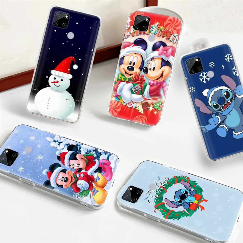 Transparent Case for Realme Narzo 50a 50I 50 Prime 9 10 Plus C30S C35 C55 Pro D-7 Merry Christmas Mickey Stitch